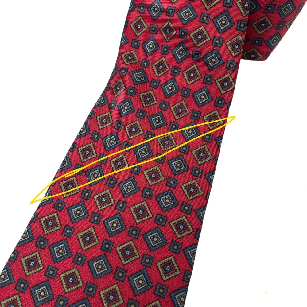 Vintage‎ Liberty Of London 100% Silk Tie Deep Red Geometric Diamonds Classic